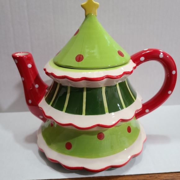 Ceramic tiered Christmas tree figural glazed teapot cookie jar with lid - Picture 2 of 10